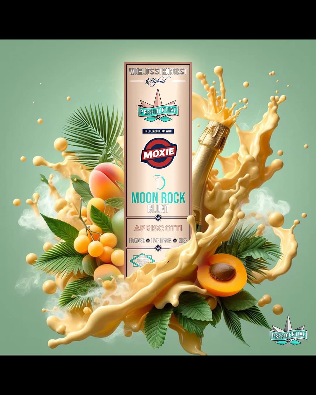 Presidential Apricotti tobacco-free blunt package and artwork