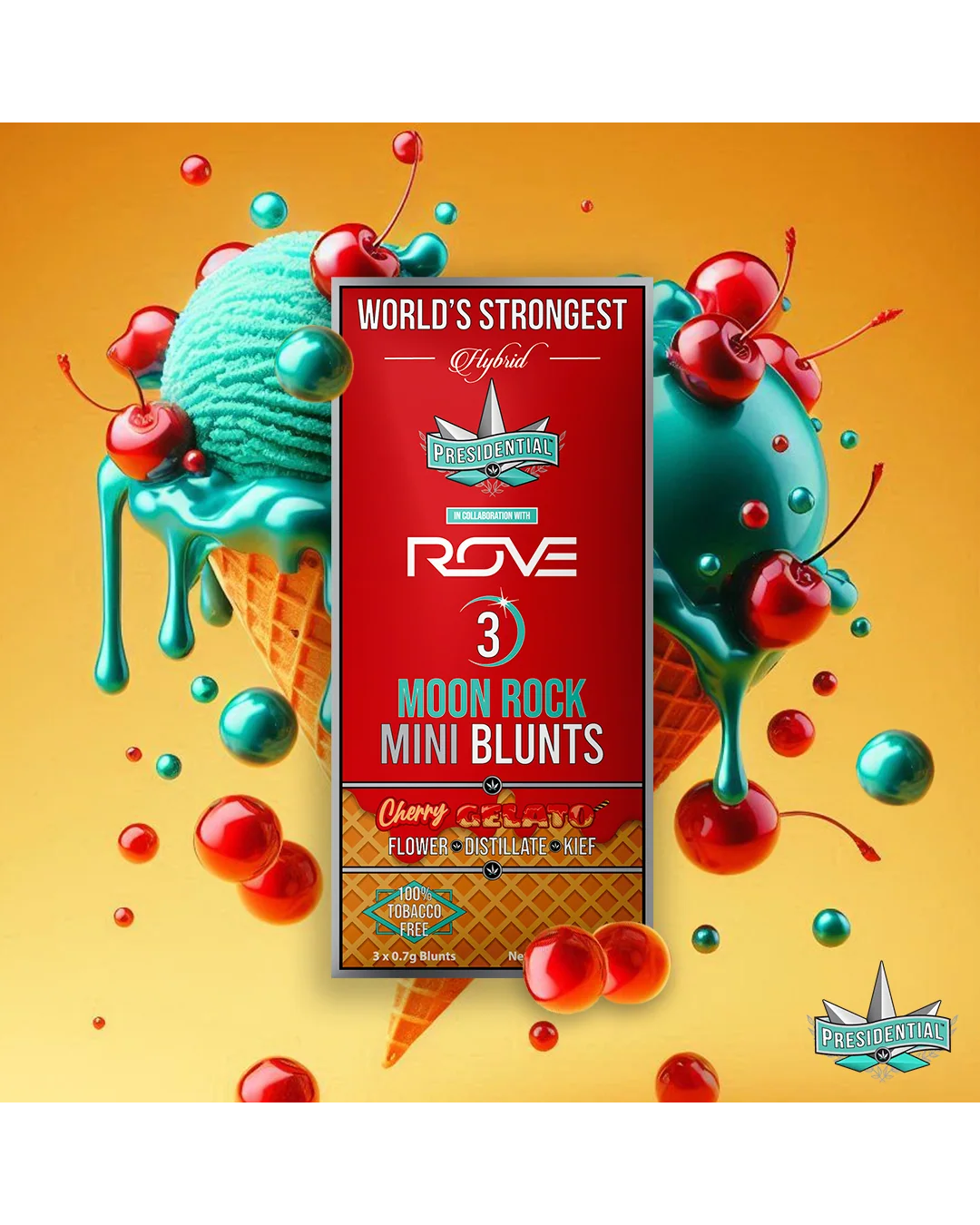 Presidential Cherry Gelato mini blunt package in red artwork