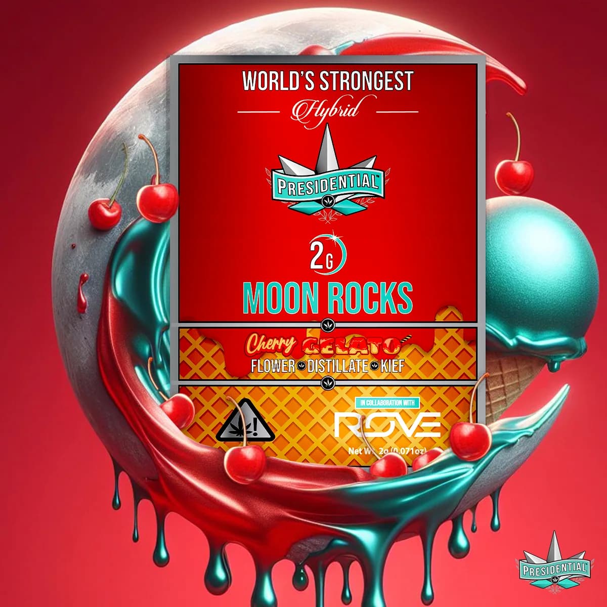 Presidential Cherry Gelato Moon Rocks package for Golden State retail