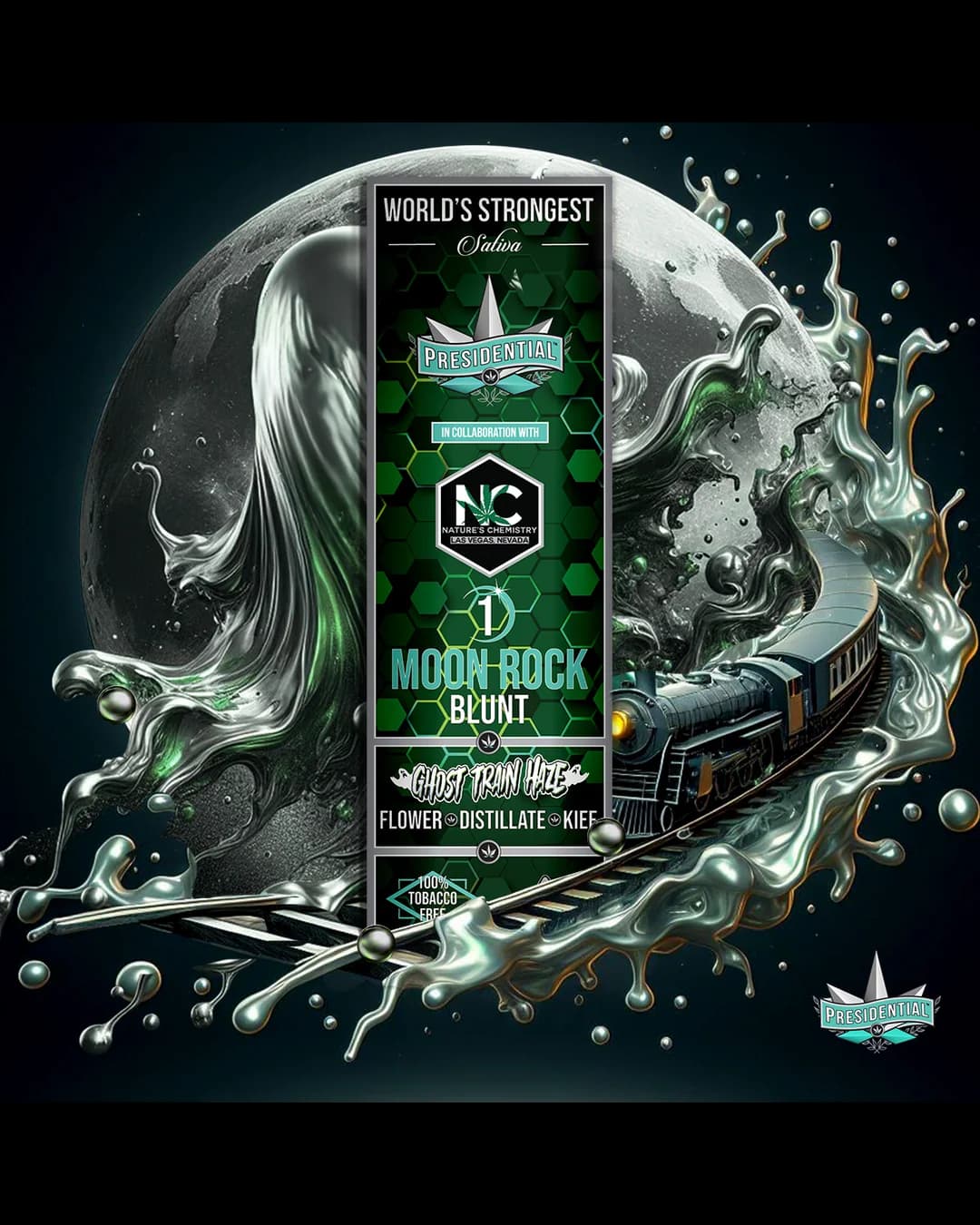 Presidential Ghost Haze Train blunt package in spectral artwork
