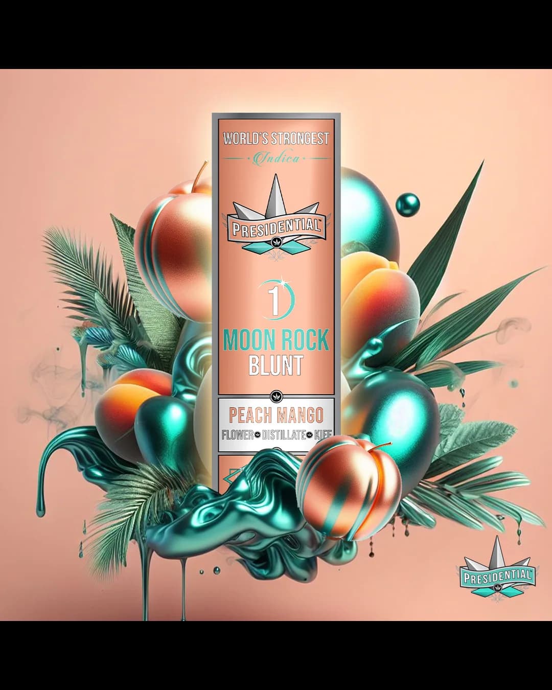 Presidential Peach Mango Silver blunt package in fruit artwork