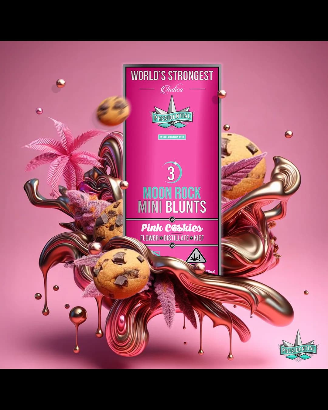 Presidential Pink Cookies mini blunt package in rose tones