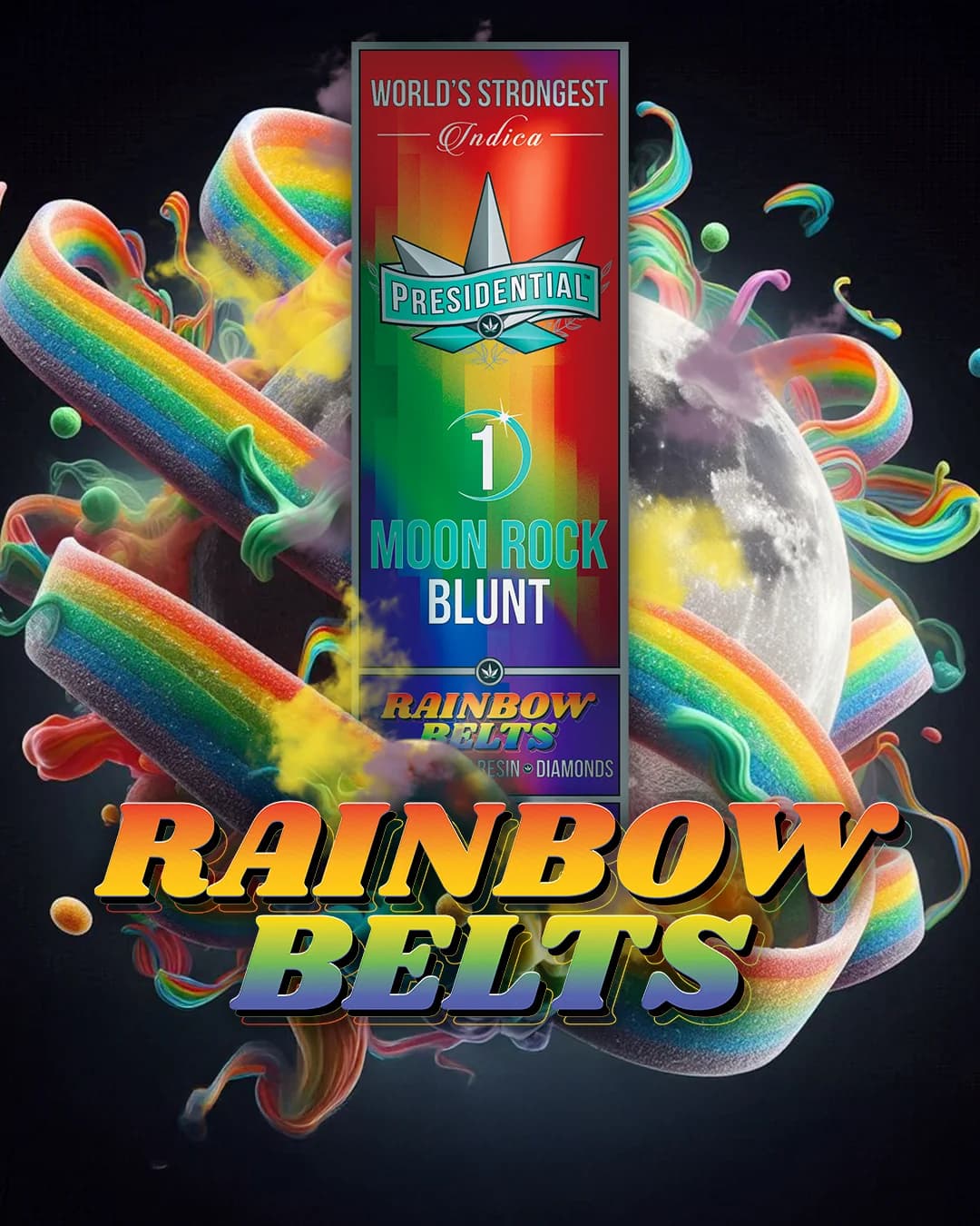 Presidential Rainbow Belts blunt package for dispensary buyers