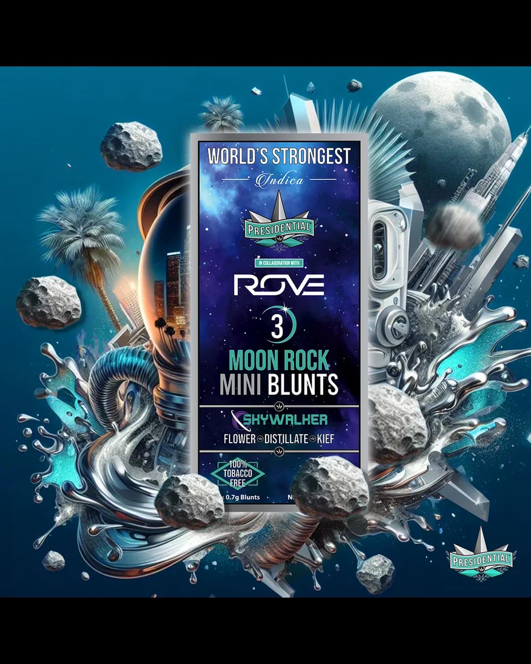 Presidential Skywalker mini blunt package with space-themed graphics