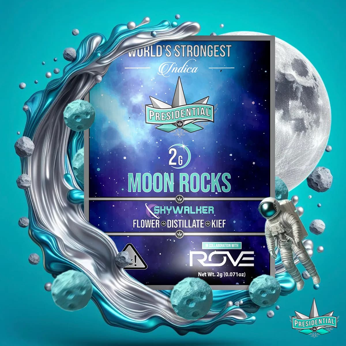 Presidential Skywalker Moon Rocks jar with space-themed package