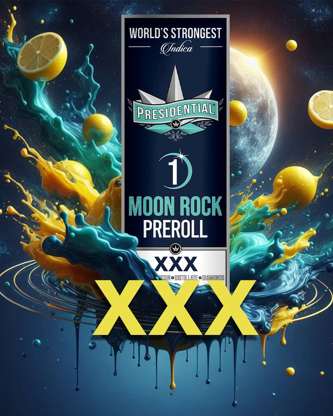 Presidential XXX infused pre-roll package beside market reference